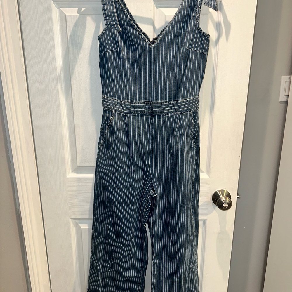 Chelsea & Violet Blue and White Striped Jumpsuit
